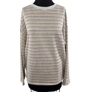 PERSONS Cherish Multicolor Stripe Drop Shoulder Long Sleeve Crew Sweater Medium